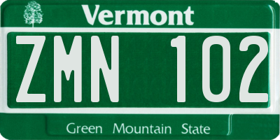 VT license plate ZMN102