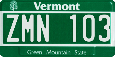 VT license plate ZMN103