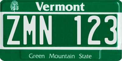 VT license plate ZMN123