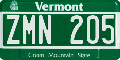 VT license plate ZMN205