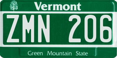 VT license plate ZMN206