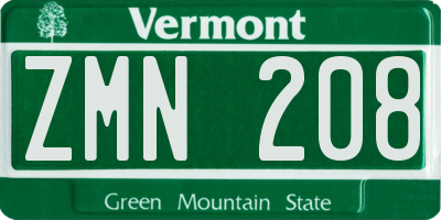 VT license plate ZMN208