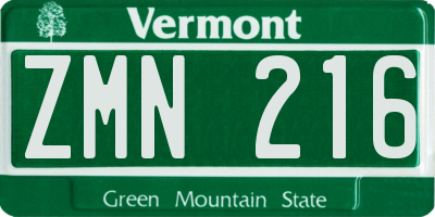 VT license plate ZMN216
