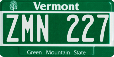 VT license plate ZMN227