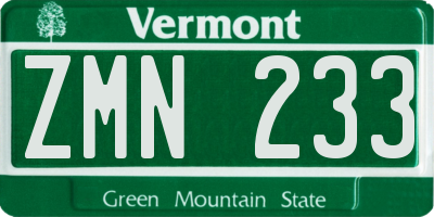 VT license plate ZMN233