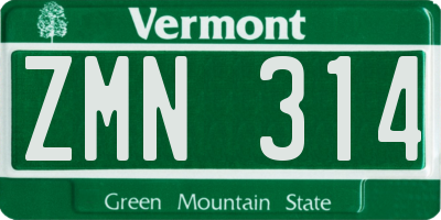 VT license plate ZMN314