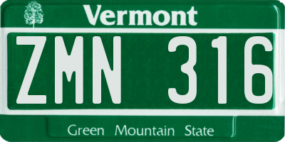 VT license plate ZMN316