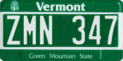 VT license plate ZMN347