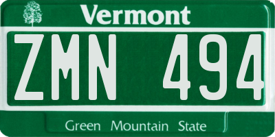 VT license plate ZMN494