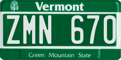 VT license plate ZMN670