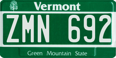 VT license plate ZMN692