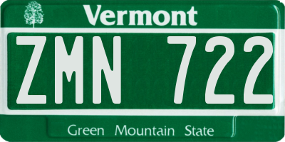VT license plate ZMN722