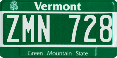 VT license plate ZMN728