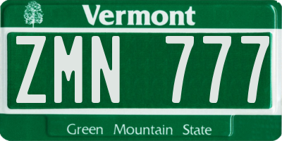 VT license plate ZMN777