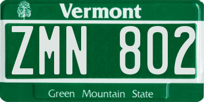 VT license plate ZMN802