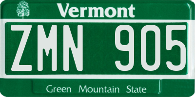VT license plate ZMN905