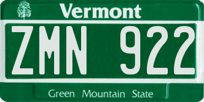 VT license plate ZMN922