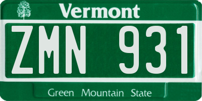 VT license plate ZMN931
