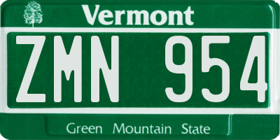 VT license plate ZMN954