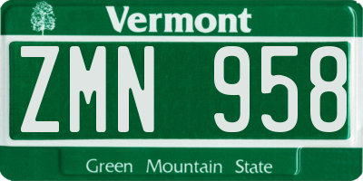 VT license plate ZMN958
