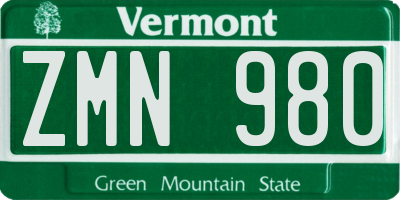VT license plate ZMN980