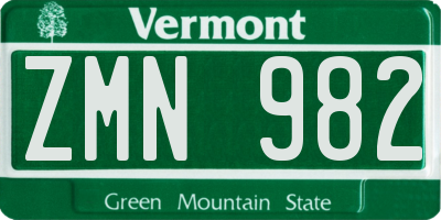 VT license plate ZMN982