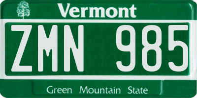 VT license plate ZMN985