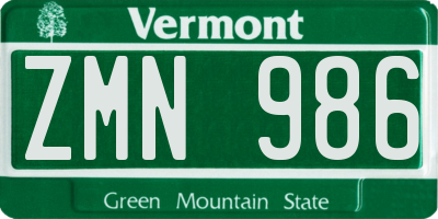 VT license plate ZMN986