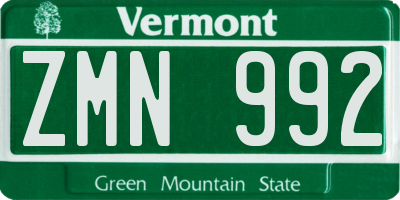 VT license plate ZMN992