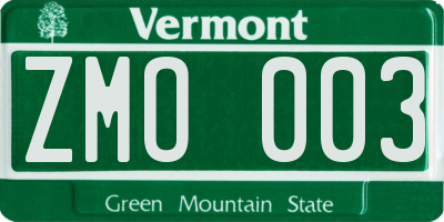 VT license plate ZMO003