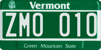 VT license plate ZMO010