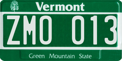 VT license plate ZMO013