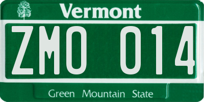 VT license plate ZMO014