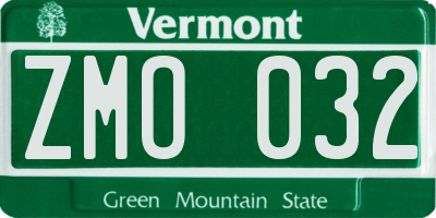 VT license plate ZMO032