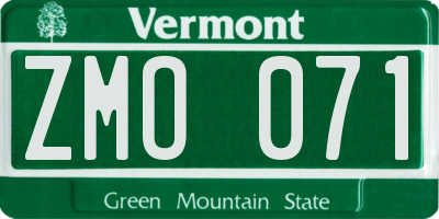 VT license plate ZMO071