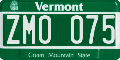 VT license plate ZMO075