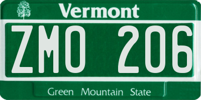 VT license plate ZMO206