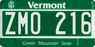 VT license plate ZMO216