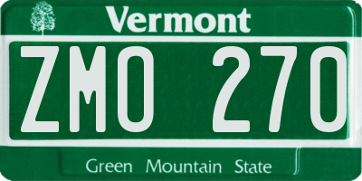 VT license plate ZMO270