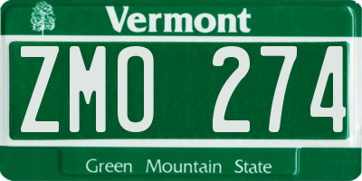 VT license plate ZMO274