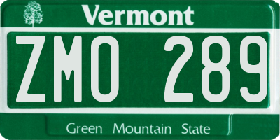VT license plate ZMO289