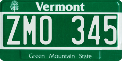 VT license plate ZMO345