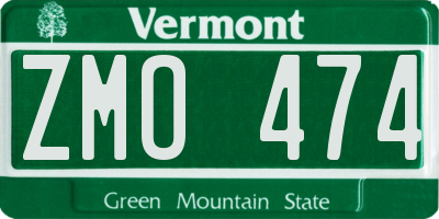 VT license plate ZMO474