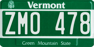 VT license plate ZMO478