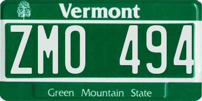 VT license plate ZMO494