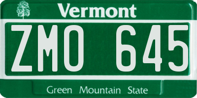 VT license plate ZMO645