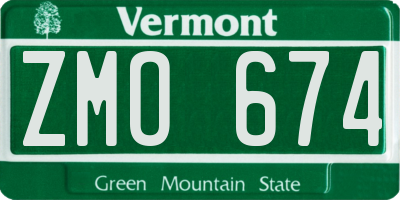 VT license plate ZMO674