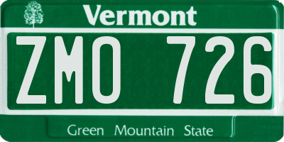 VT license plate ZMO726