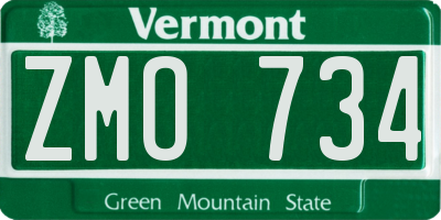 VT license plate ZMO734