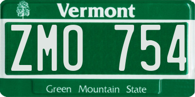 VT license plate ZMO754